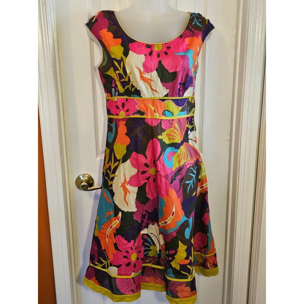 ANJ Mod Floral Cotton Dress Embroidered Medium Bohemian Colorful Boho